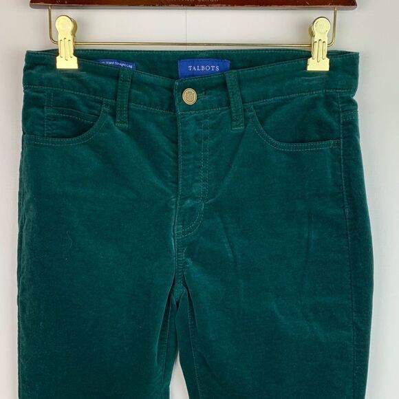 Talbots green velvet velour high-waist straight leg 5 pockets style pants sz 2P - Picture 3 of 7